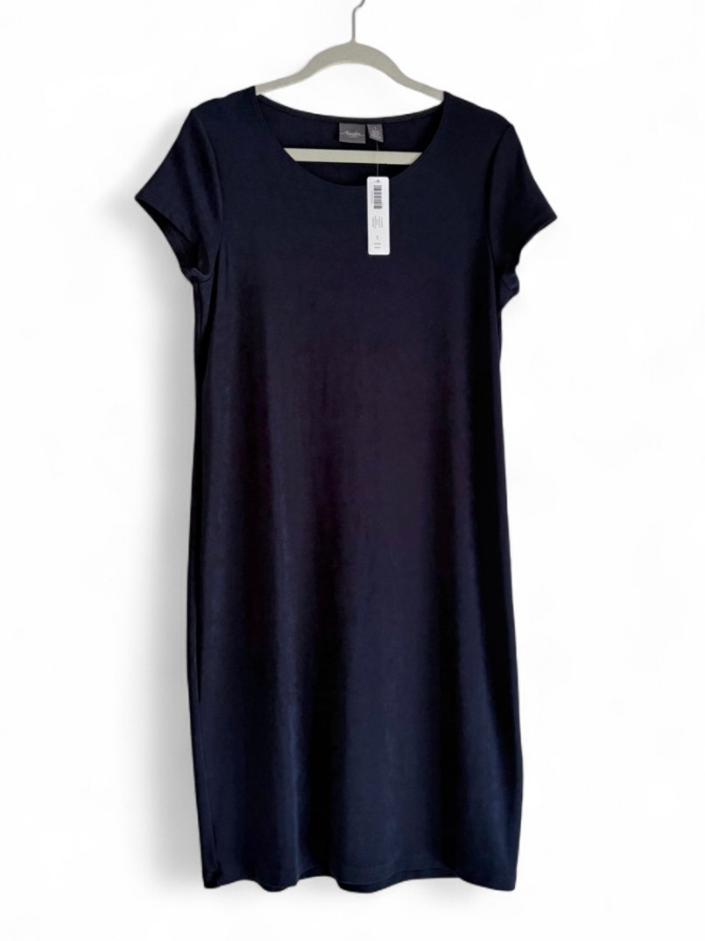 NWT Chico's Travelers Navy Blue Short Sleeve Knit Midi Dress Size 1